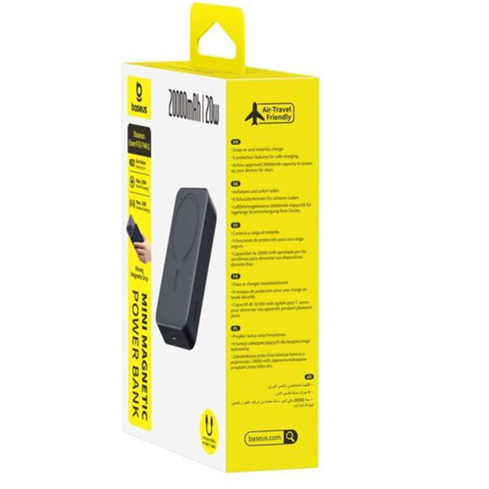 Baseus EnerFill FM41 Mini Wireless External Battery, 20000mAh, 20W, PD + FQI, 1 x QI - 1 x USB-C, Black E0027U00