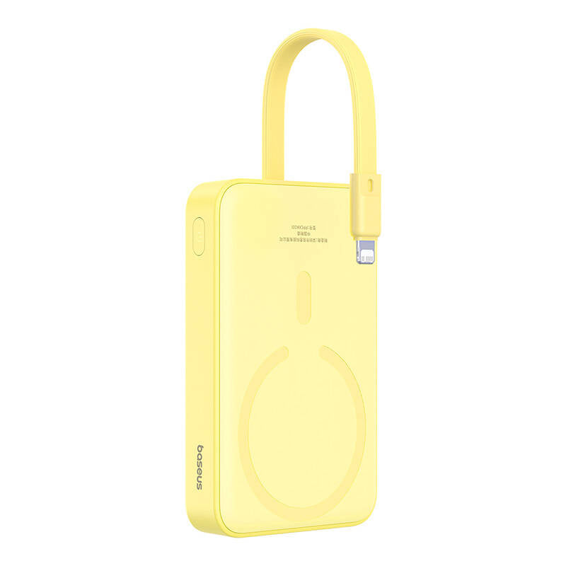 Baseus Magnetic Mini Wireless External Battery, 10000mAh, 20W, PD + FQI, 1 x Lightning - 1 x QI - 1 x USB-C, Yellow P10022109Y23-00