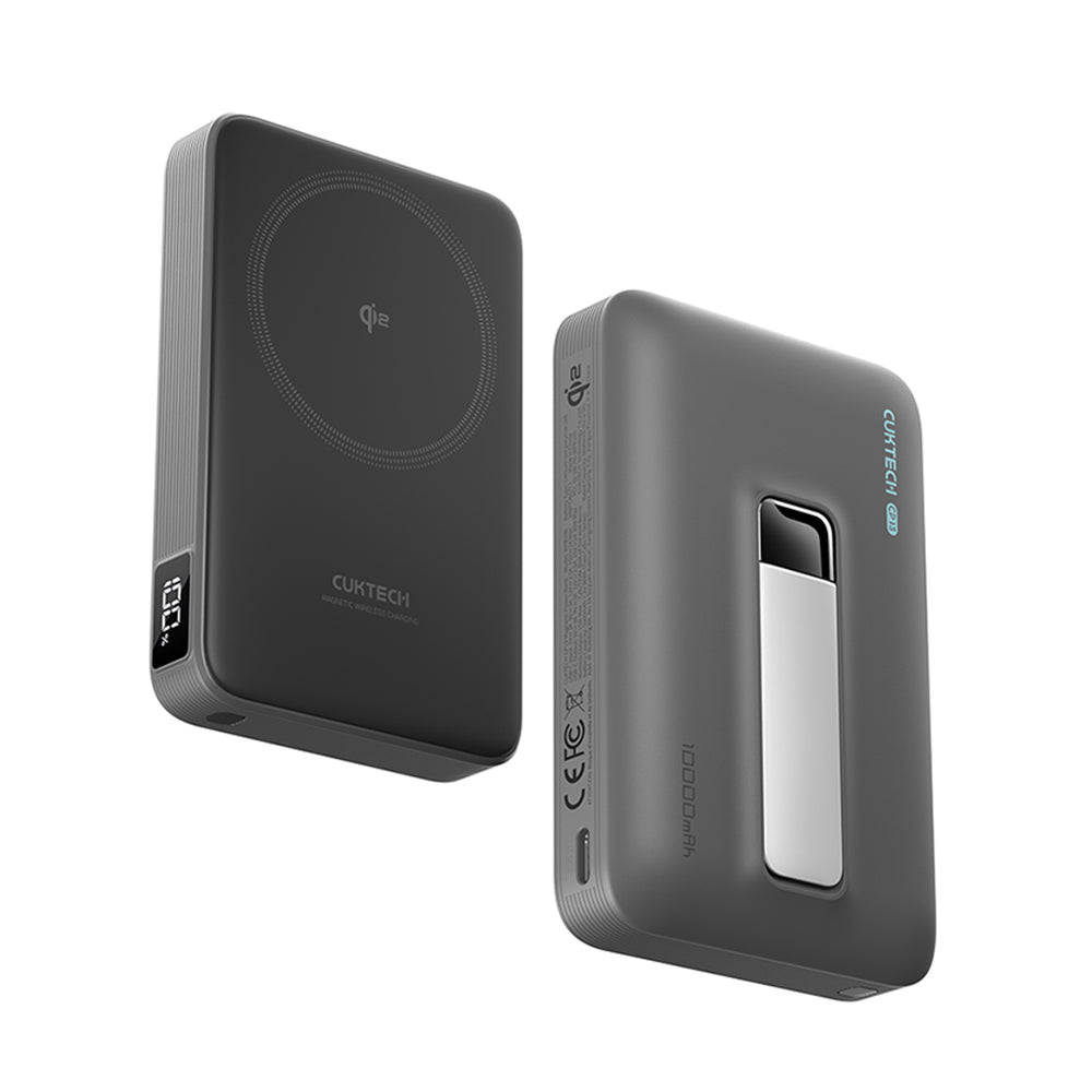 Cuktech WPB100 Wireless External Battery, 10000mAh, 30W, PD + FQI, 1 x QI - 1 x USB-C, Gray CUWPB100GLBK