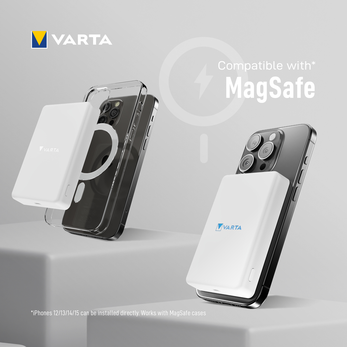 Varta Mag Pro Wireless External Battery, 5000mAh, 12W, 1 x QI - 1 x USB-C, White