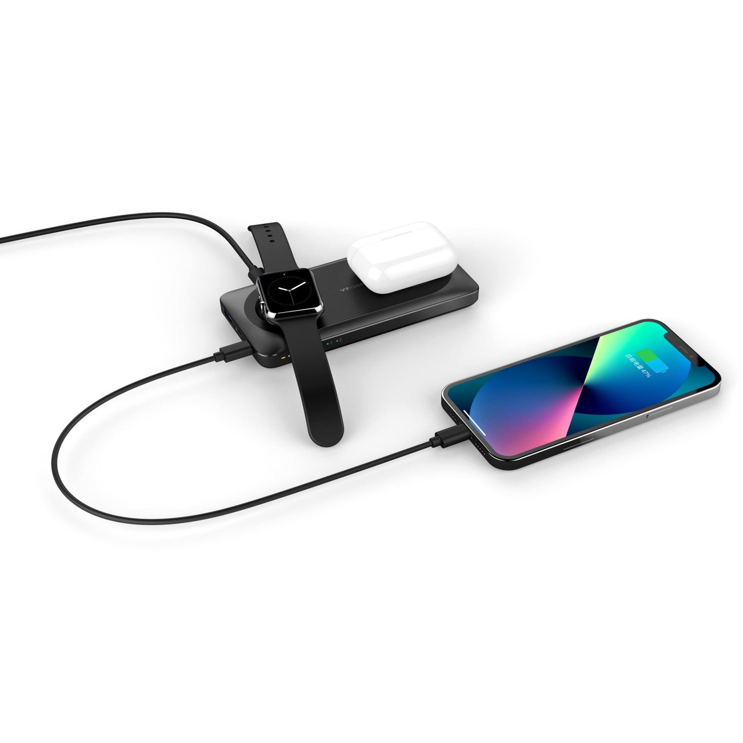 Veger MagMulti W1156 Wireless External Battery, 10000mAh, 22.5W, QC + PD + FQI, 2 x QI - 1 x USB-A - 1 x USB-C, Black