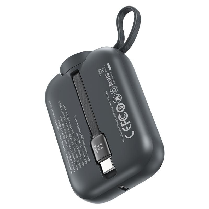 XO Design PR260 Wireless External Battery, 10000mAh, 20W, PD + QI, 1 x QI - 2 x USB-C, Black