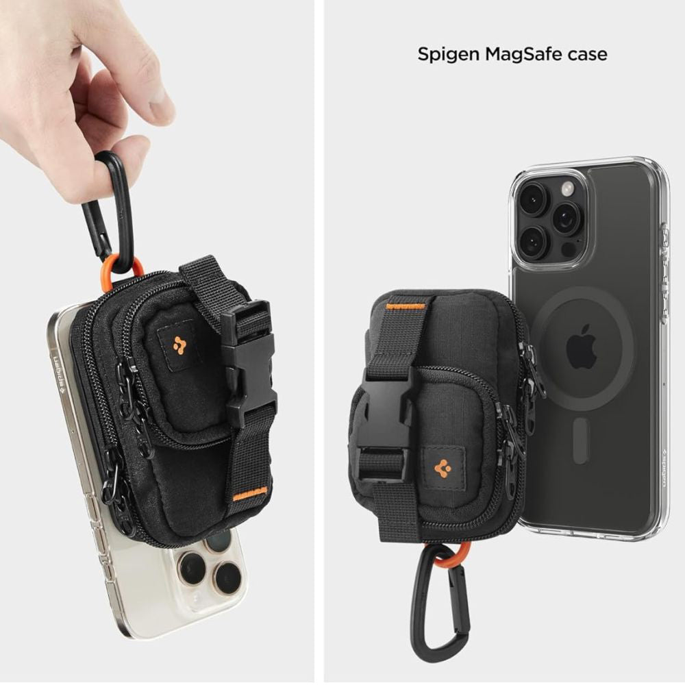 Universal MagSafe Pouch for Phone, Spigen, Snap Zip, Black AFA09338
