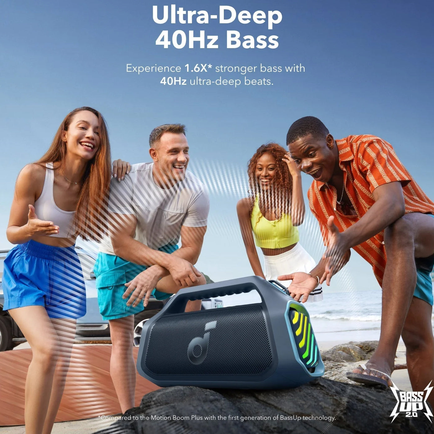 Anker SoundCore Boom 2 Plus Portable Bluetooth Speaker, 140W, TWS, RGB, Waterproof, Blue A3134031