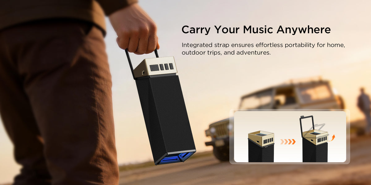 Bugani Brief TT Portable Bluetooth Speaker, 60W, RGB, Waterproof, Black Gold