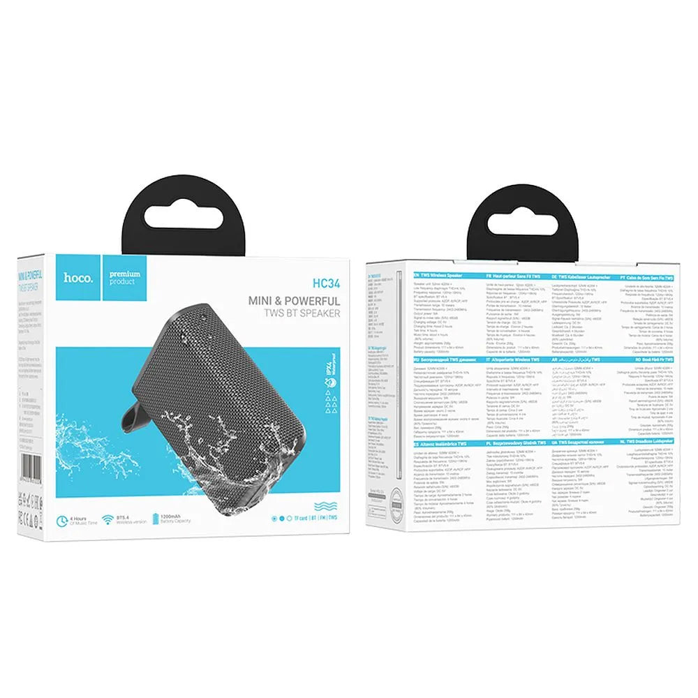 Portable Bluetooth Speaker HOCO HC34, 5W, TWS, Waterproof, Gray