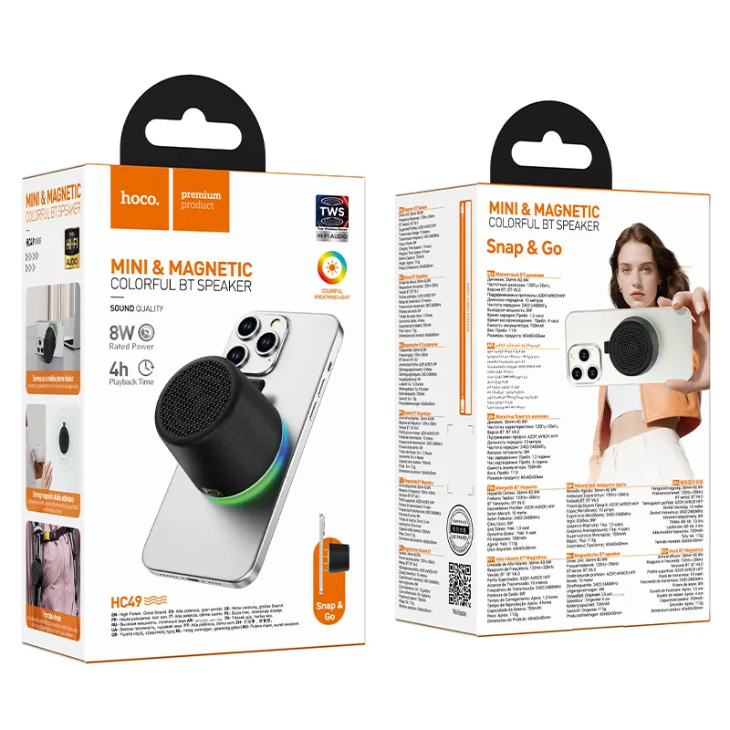 HOCO HC49 Mini Magnetic Portable Bluetooth Speaker, 8W, TWS, Black