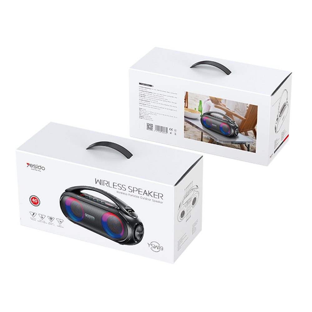 Yesido YSW19 Portable Bluetooth Speaker, 40W, RGB, Waterproof, Black