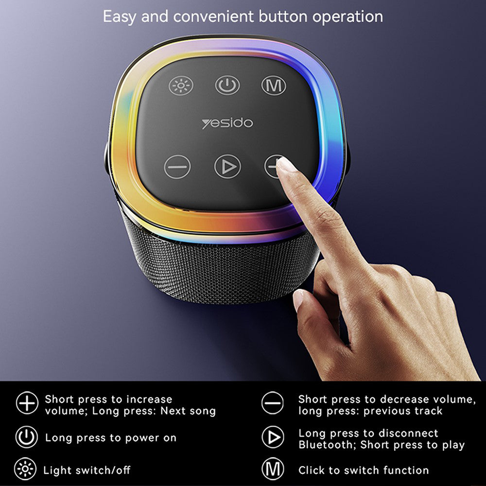 Yesido YSW25 Portable Bluetooth Speaker, 5W, RGB, Black