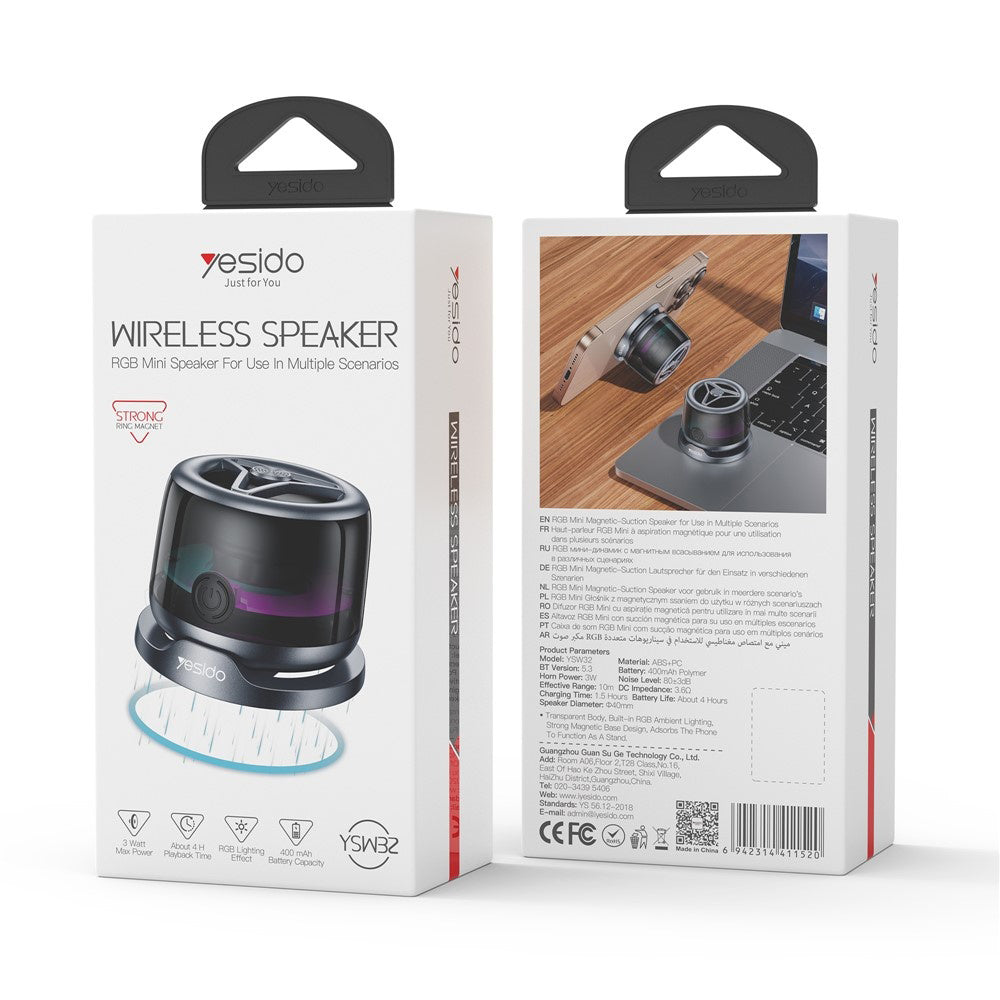 Yesido YSW32 Portable Bluetooth Speaker, 3W, RGB, Black