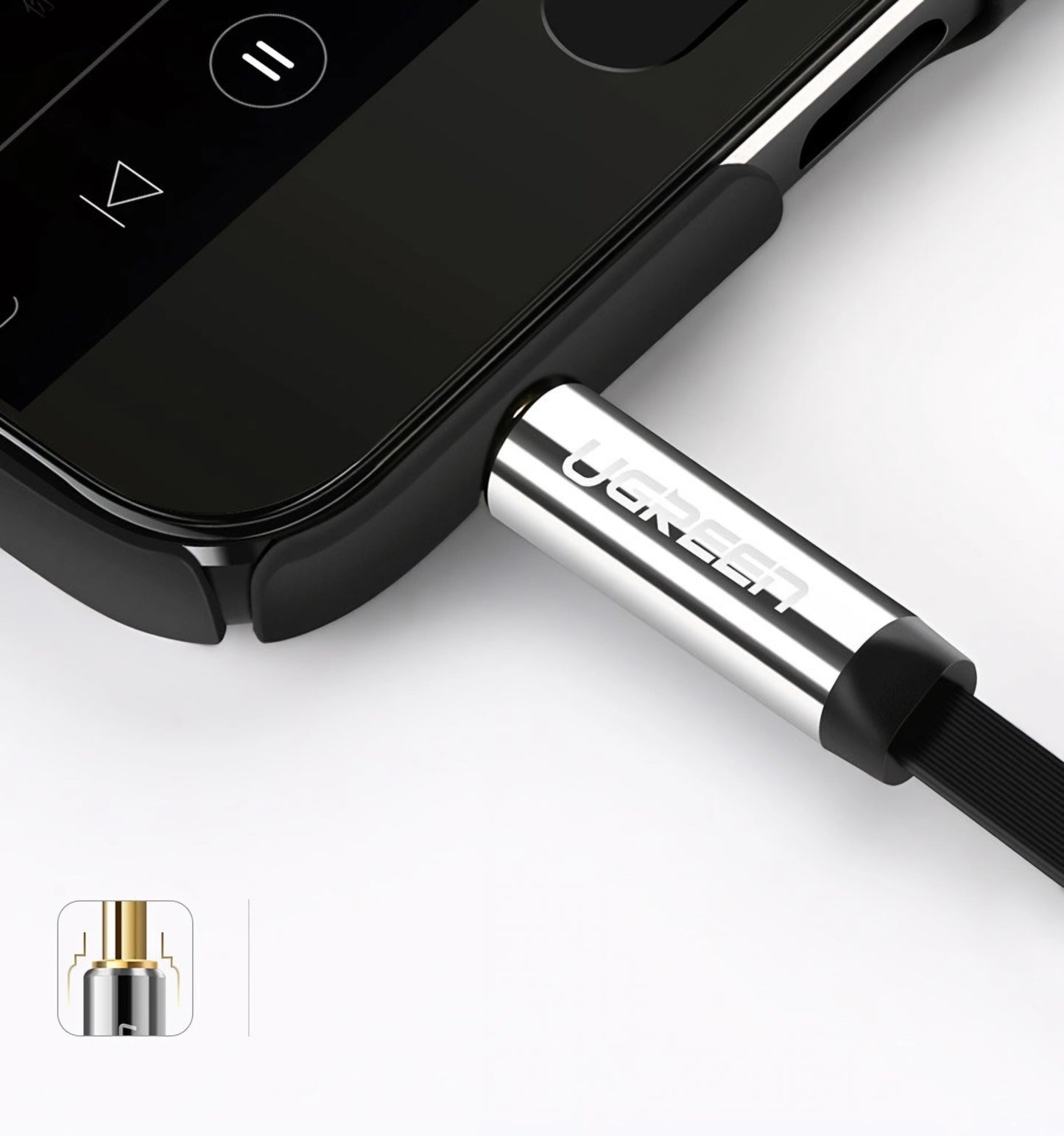 UGREEN AV119 Angled 3.5mm - 3.5mm Audio Cable, 2m, Black