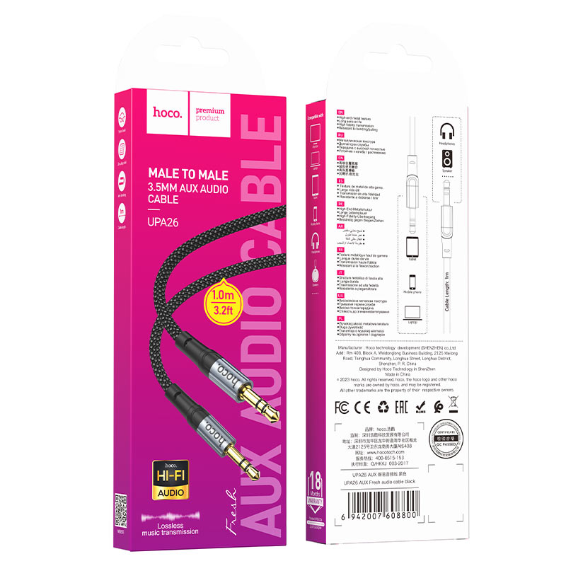 Audio Cable 3.5mm - 3.5mm HOCO UPA26, 1m, Black