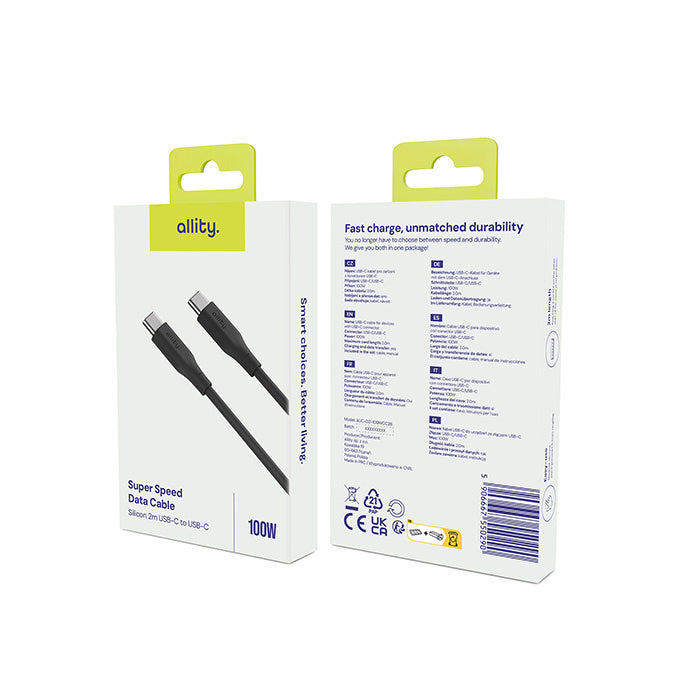 USB-C Data and Charging Cable - USB-C Allity. AUC-02, 100W, 2m, Black