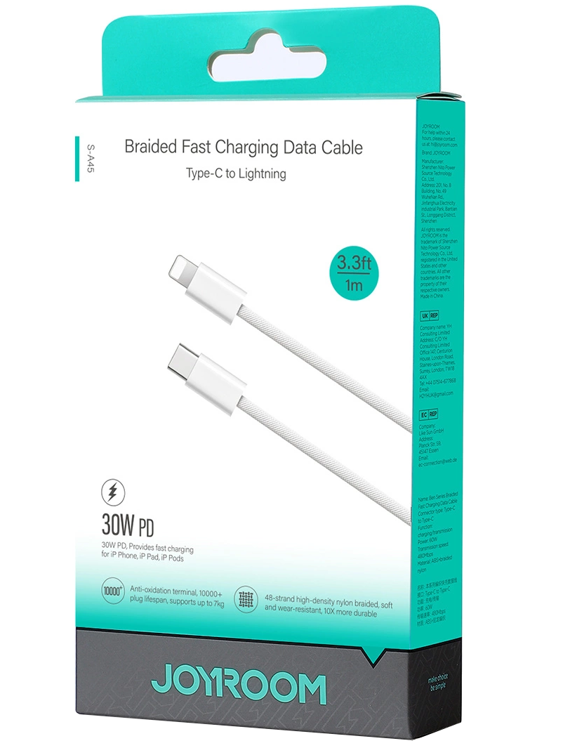 USB-C to Lightning Data and Charging Cable Joyroom S-A45, 30W, 1m, White