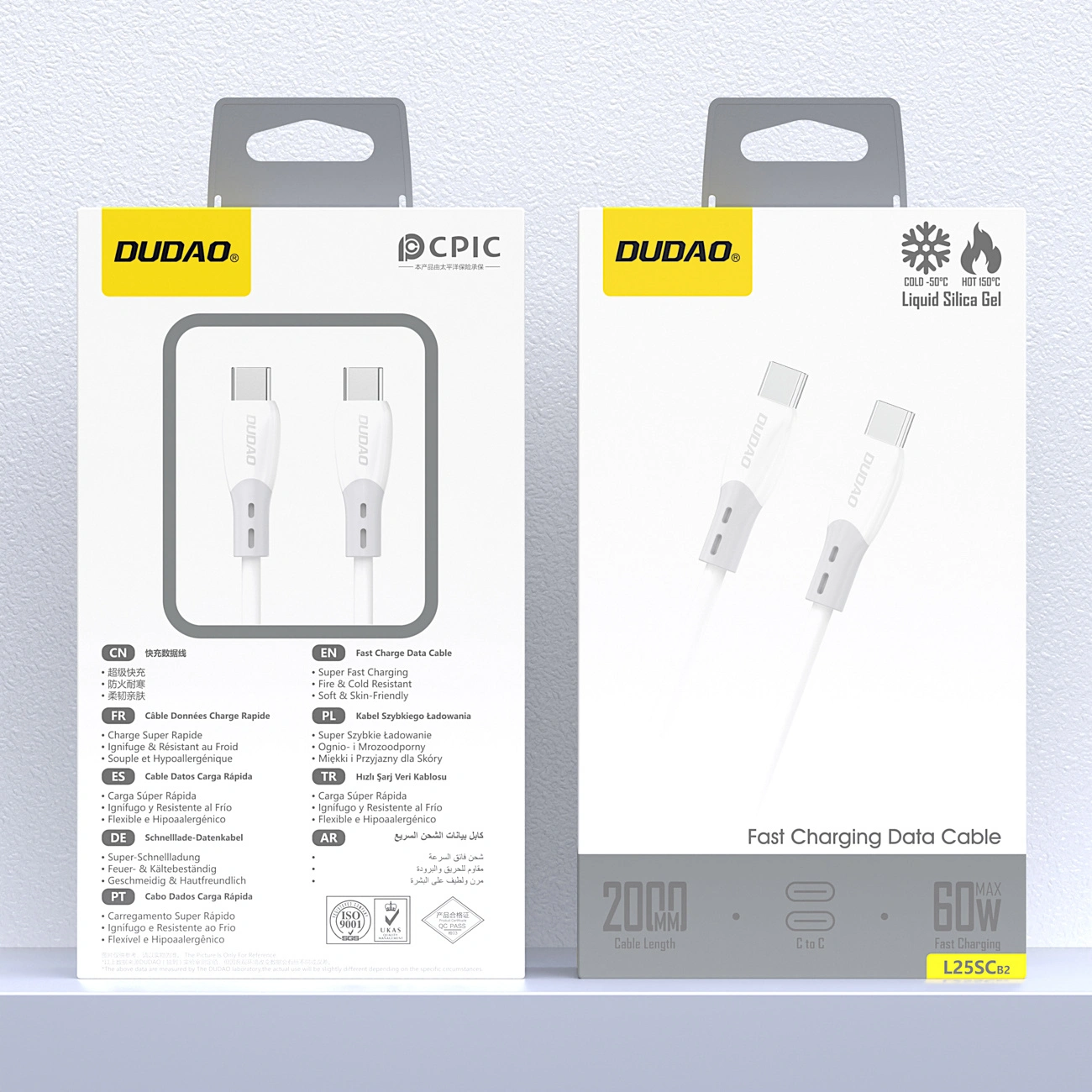 USB-C Data and Charging Cable - USB-C Dudao L25SC, 60W, 1m, White