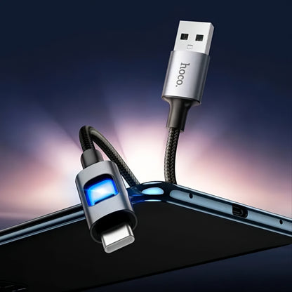 USB-A to USB-C Data and Charging Cable HOCO U144 Led, 18W, 1.2m, Black