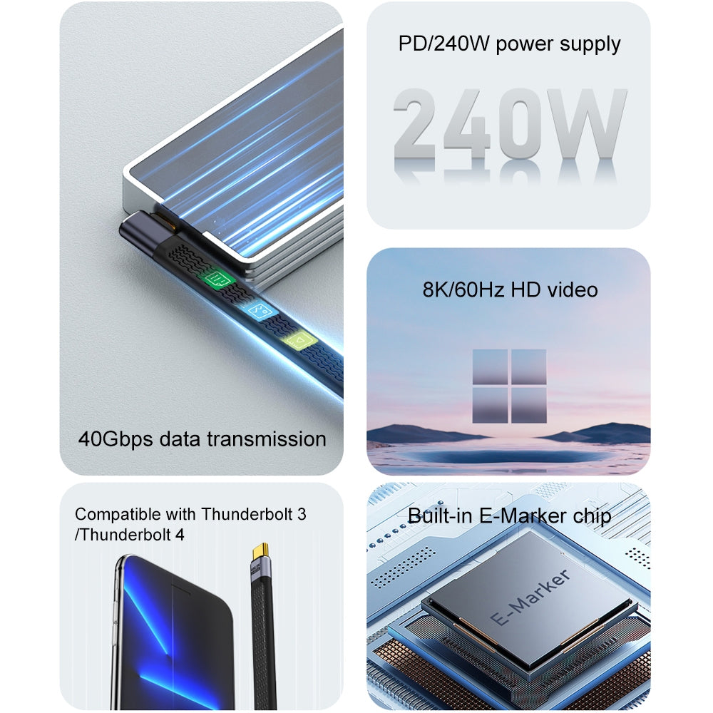 USB-C Data and Charging Cable - USB-C OEM Angled 8K Video Version 2, 240W, 0.15m, Black