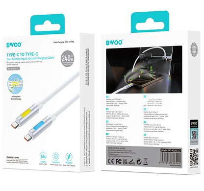 USB-C Data and Charging Cable - USB-C BWOO X325C-C Led, 240W, 1.2m, White