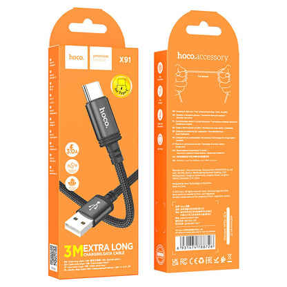 USB-A to USB-C Data and Charging Cable HOCO X91, 18W, 3m, Black