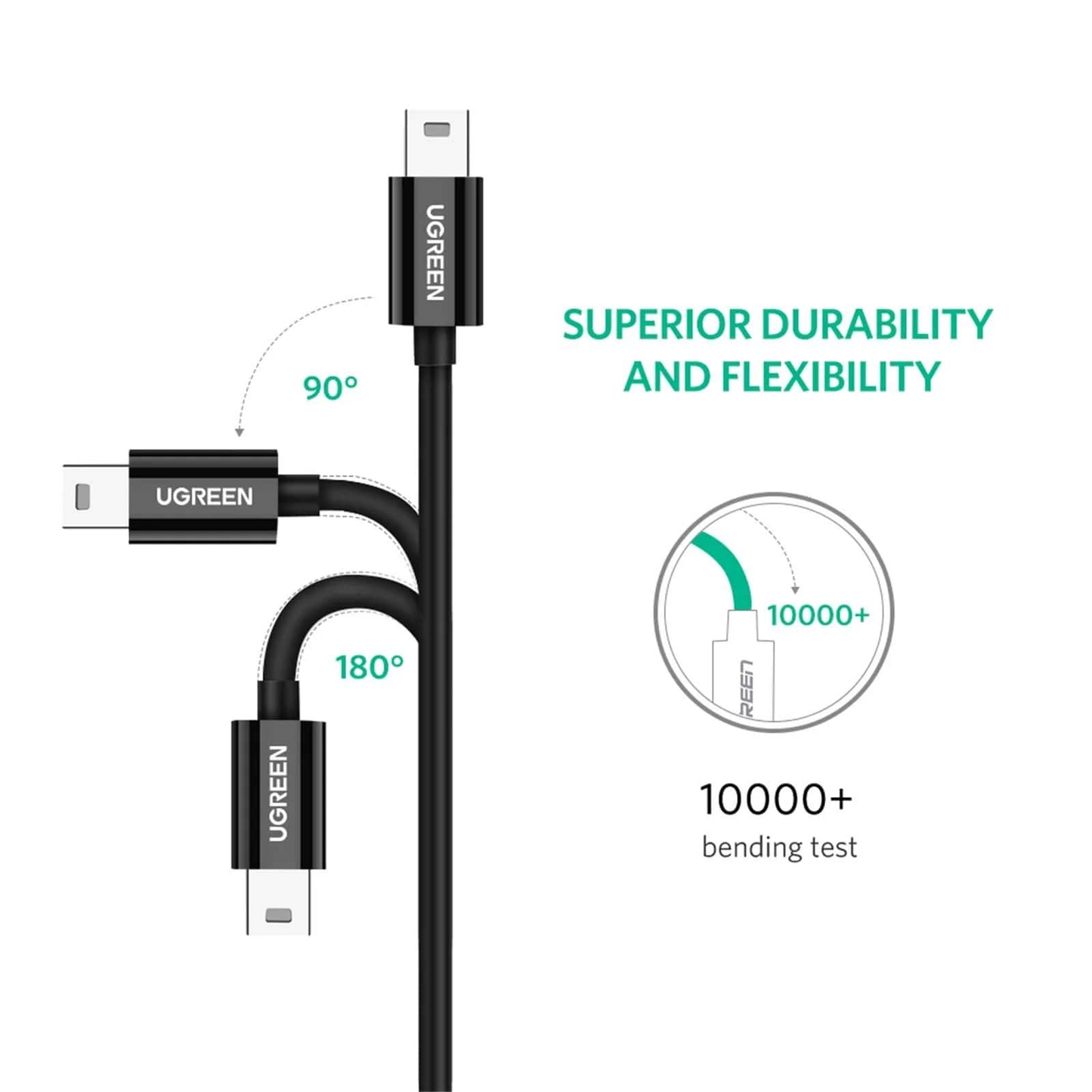 USB-C to miniUSB Data and Charging Cable UGREEN US242, 18W, 1m, Black