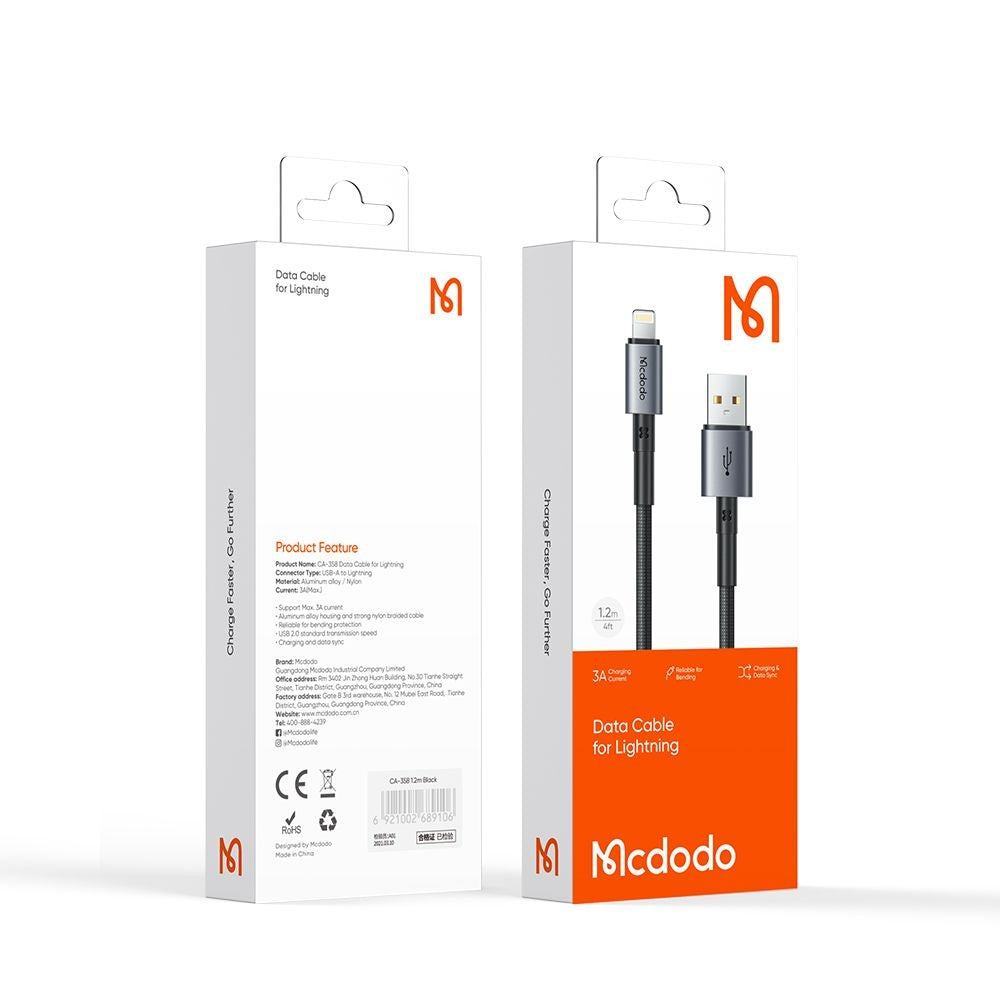 USB-A to Lightning McDodo CA-3580 Data and Charging Cable, 18W, 1.2m, Black