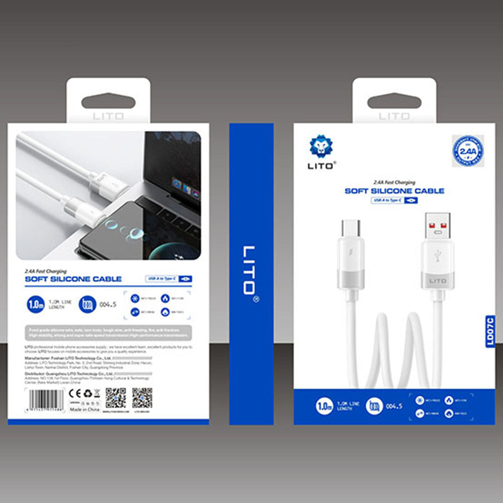 USB-A to USB-C Data and Charging Cable Lito LD07, 18W, 1m, White