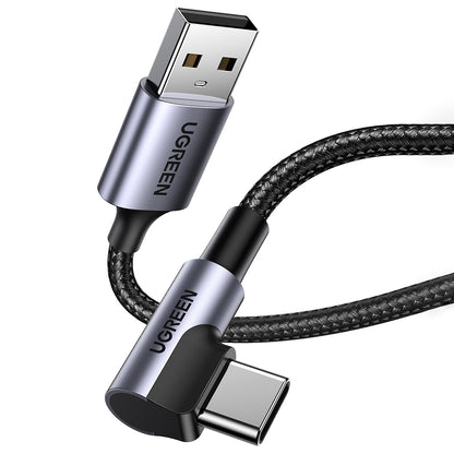 UGREEN US284 Angled USB-A to USB-C Data and Charging Cable, 18W, 0.5m, Gray