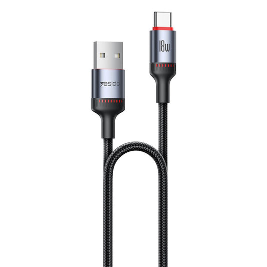 USB-A to USB-C Data and Charging Cable Yesido CA130C, 18W, 2m, Black
