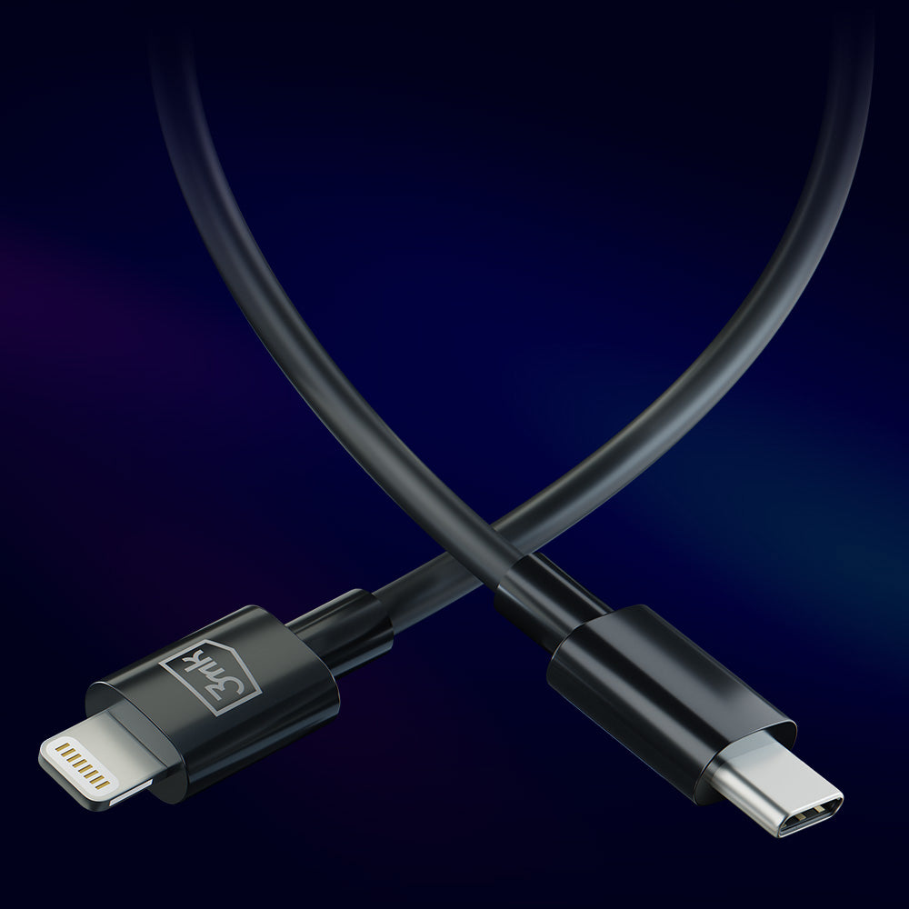 USB-C to Lightning Data and Charging Cable 3MK Hyper, 20W, 1.2m, Black