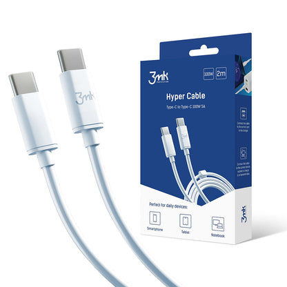 USB-C Data and Charging Cable - USB-C 3MK Hyper, 100W, 2m, White