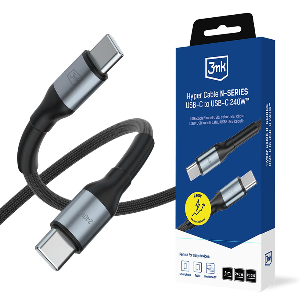 USB-C Data and Charging Cable - USB-C 3MK Hyper N, 240W, 3m, Black