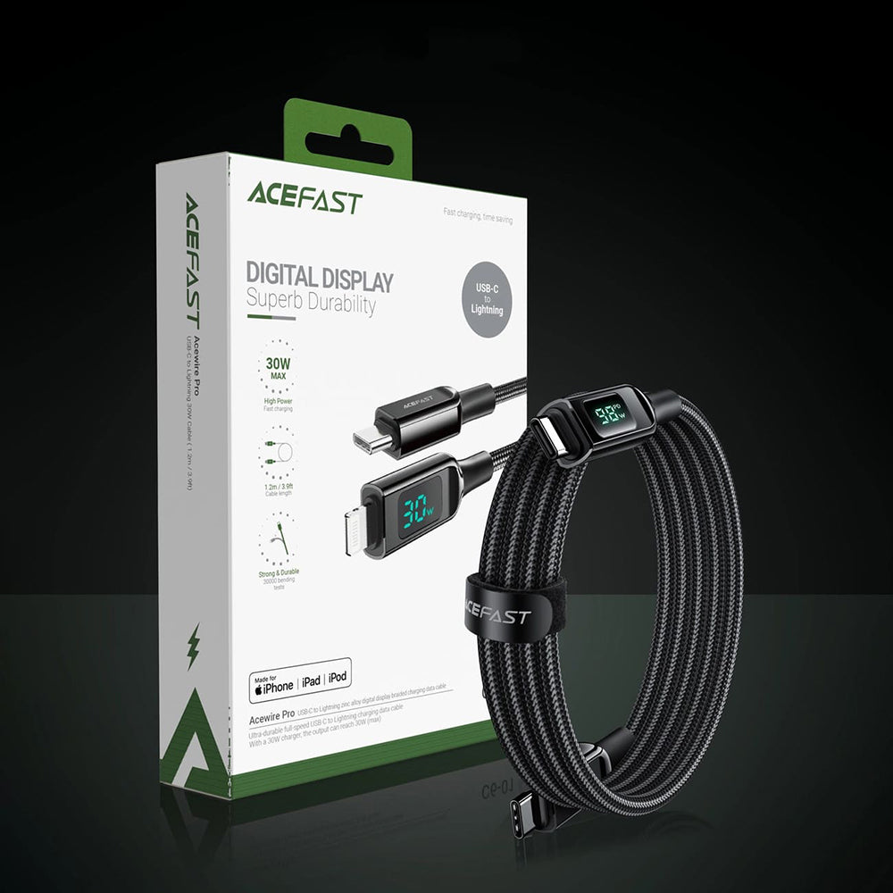 USB-C Data and Charging Cable - USB-C Acefast C6-03 Display, 100W, 2m, Black
