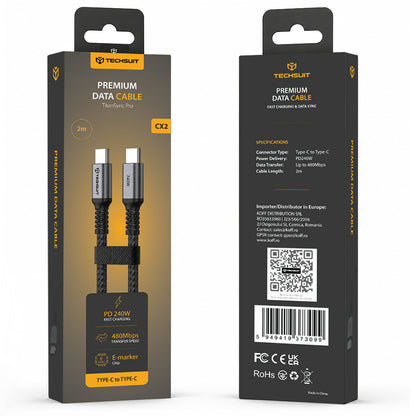 USB-C Data and Charging Cable - USB-C Techsuit TitanSync Pro CX2, 240W, 2m, Gray