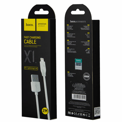 USB-A to Lightning Data and Charging Cable HOCO Rapid X1, 18W, 2m, White