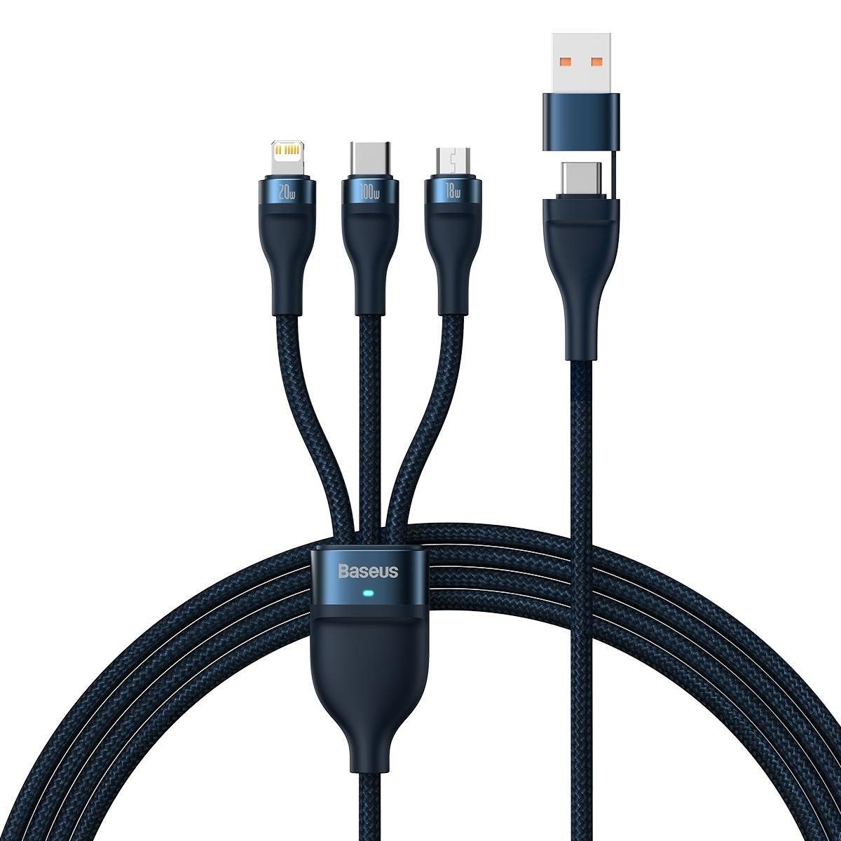 USB-C / USB-A Charging Cable - Lightning / microUSB / USB-C Baseus Flash Series II, 100W, 1.2m, Navy Blue CASS030103