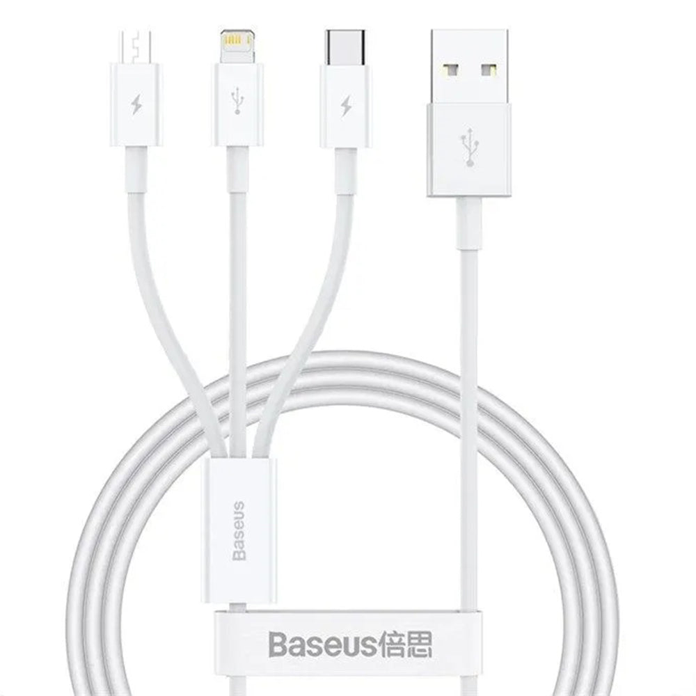 USB-A Charging Cable - Lightning / microUSB / USB-C Baseus 3in1, 100W, 1.5m, White P10377705213-00