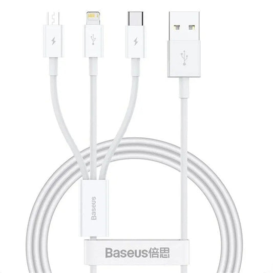 USB-A Charging Cable - Lightning / microUSB / USB-C Baseus 3in1, 100W, 1.5m, White P10377705213-00