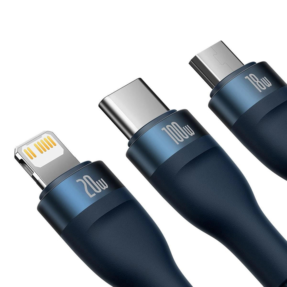 USB-C Charging Cable - Lightning / microUSB / USB-C Baseus Flash Series II 3in1, 100W, 1.5m, Blue P10382702121-01