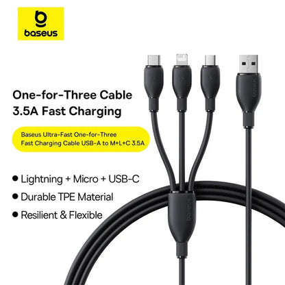 USB-C Charging Cable - Lightning / microUSB / USB-C Baseus Ultra Fast 3in1, 20W, 0.8m, Black P10377501111-00
