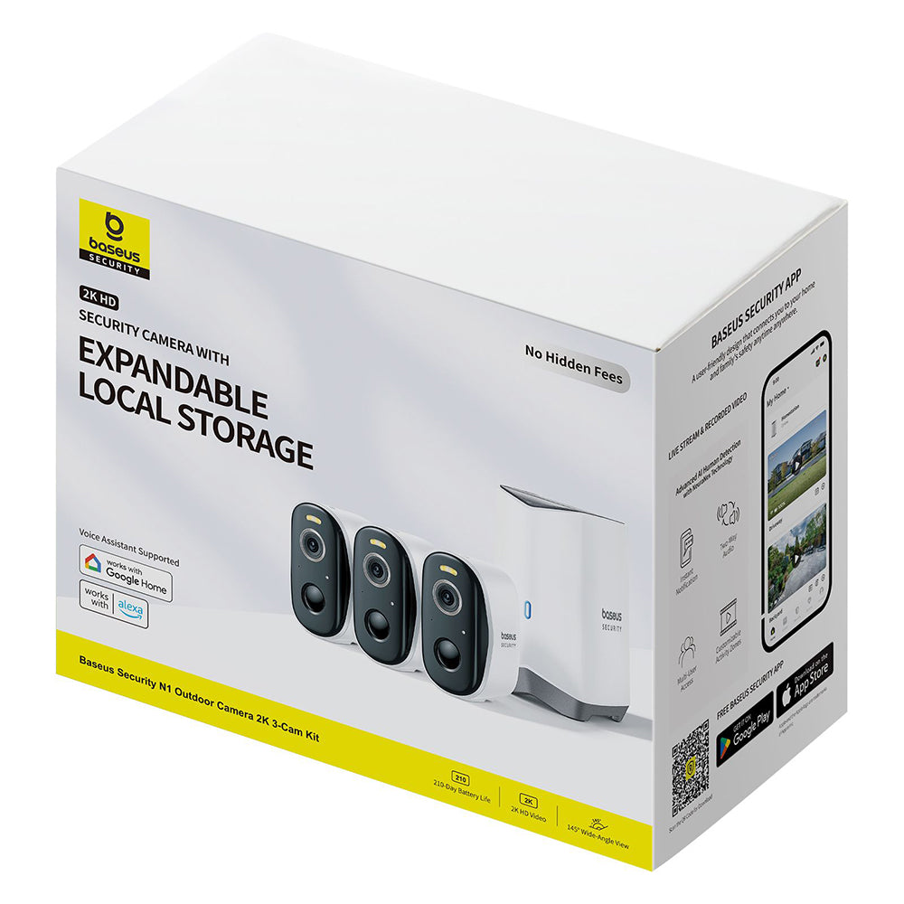 Baseus N1 Surveillance Camera, Wi-Fi, 2K, IP67, Outdoor, Set of 3 pieces, White S0TW022131