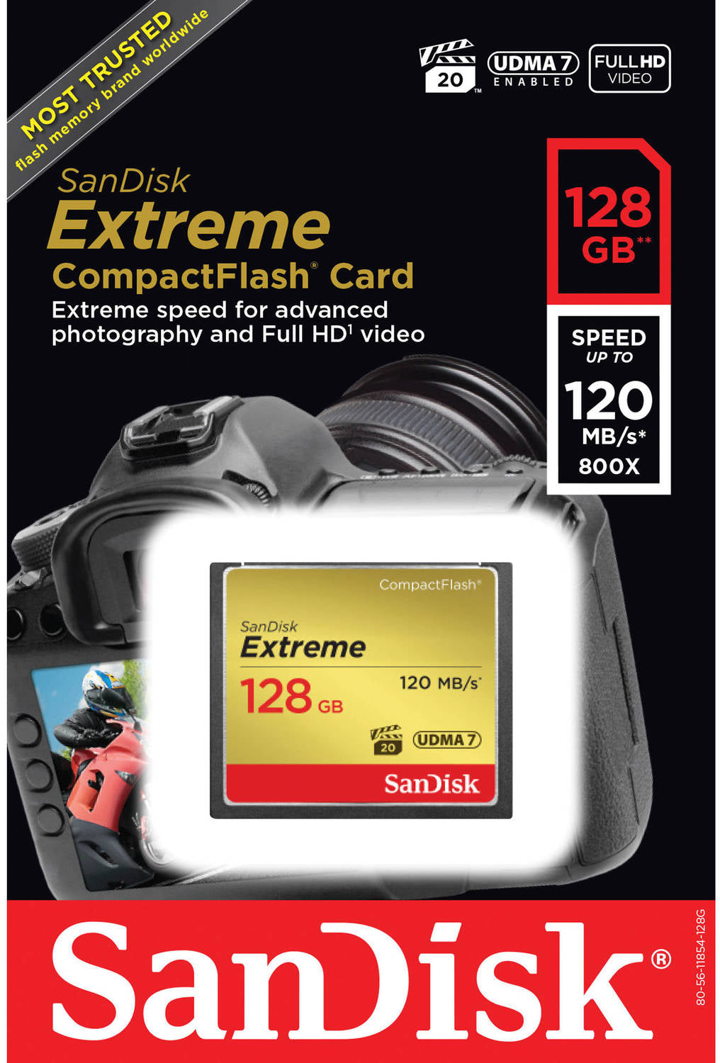 SanDisk Extreme CompactFlash Memory Card, 128Gb, UDMA 7 SDCFXSB-128G-G46