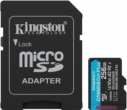 Kingston Canvas Go Plus microSDXC Memory Card Android A2, 256Gb, Class 10 / UHS-1 U3, With Adapter SDCG4/256GB
