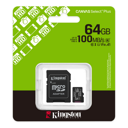 Kingston Canvas Select Plus Android A1 microSDXC Memory Card, 64Gb, Class 10 / UHS-1 U1, With Adapter SDCS3/64GB