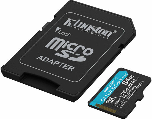 Kingston Canvas Go Plus microSDXC Memory Card Android A2, 64Gb, Class 10 / UHS-1 U3, With Adapter SDCG4/64GB