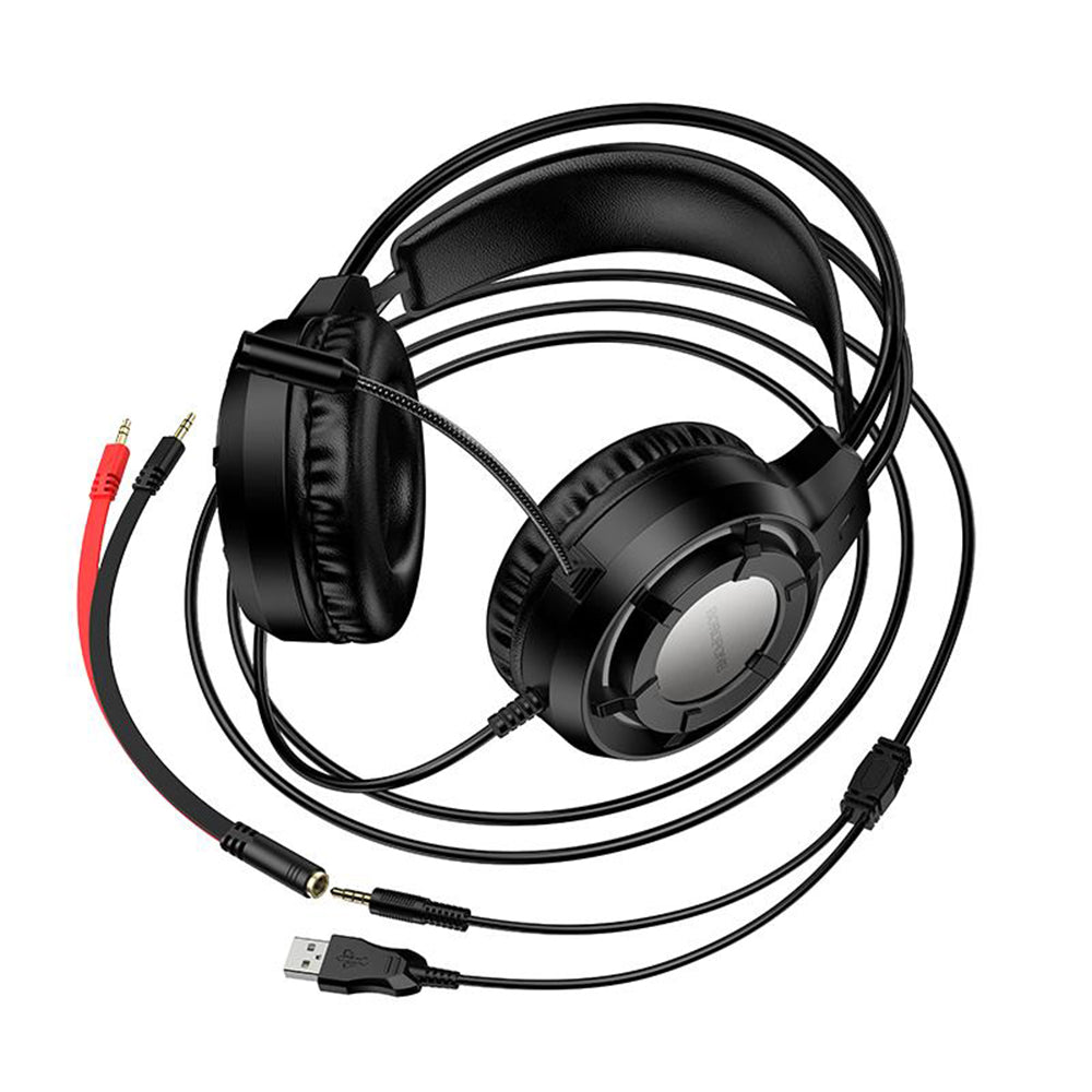 Borofone BO112 Wave 3.5mm Gaming Headphones, RGB, 2m, Black