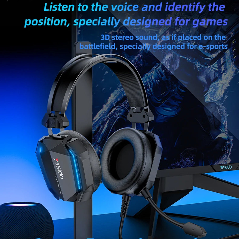 Gaming Headphones 3.5mm Yesido EK03, RGB, 2m, Black