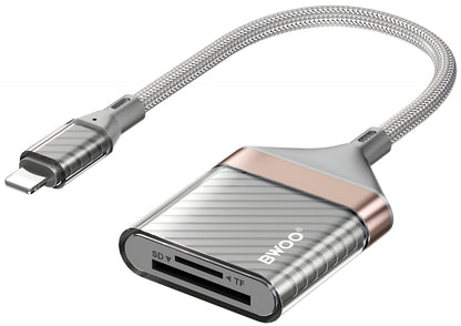 BWOO BZ63 Lightning Card Reader, SD - microSD, Gray