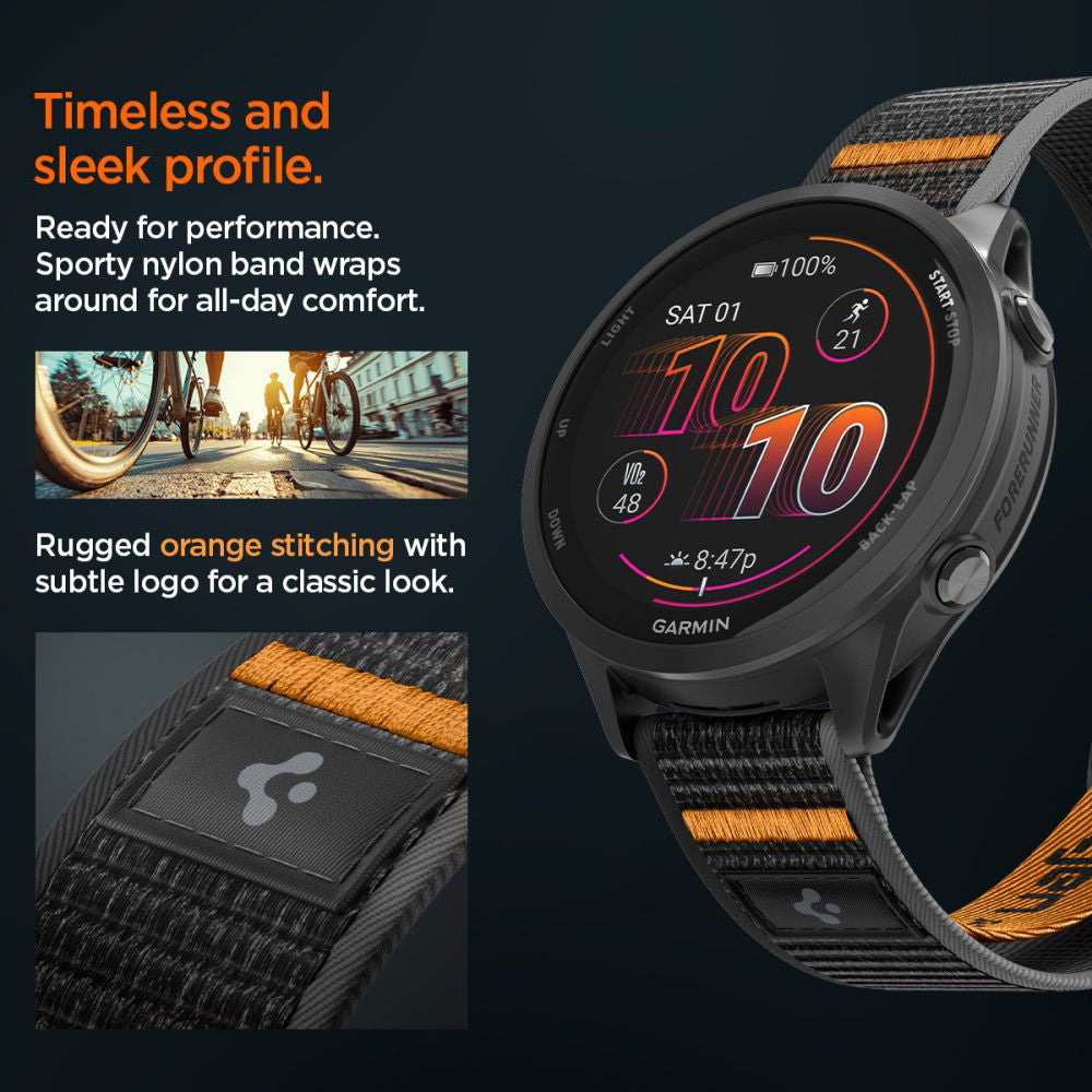 Spigen Athlex Air 2 Strap for Garmin Watch Venu / Forerunner Series, 22mm, Black Orange AMP11425