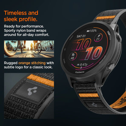 Spigen Athlex Air 2 Strap for Garmin Watch Venu / Forerunner Series, 22mm, Black Orange AMP11425
