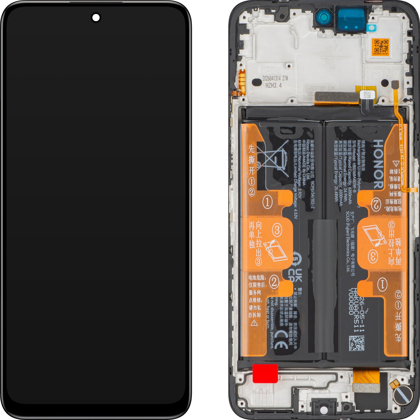 Honor 400 Smart 5G Touchscreen Display, with Frame and Battery, Black, Service Pack 0235AQSV